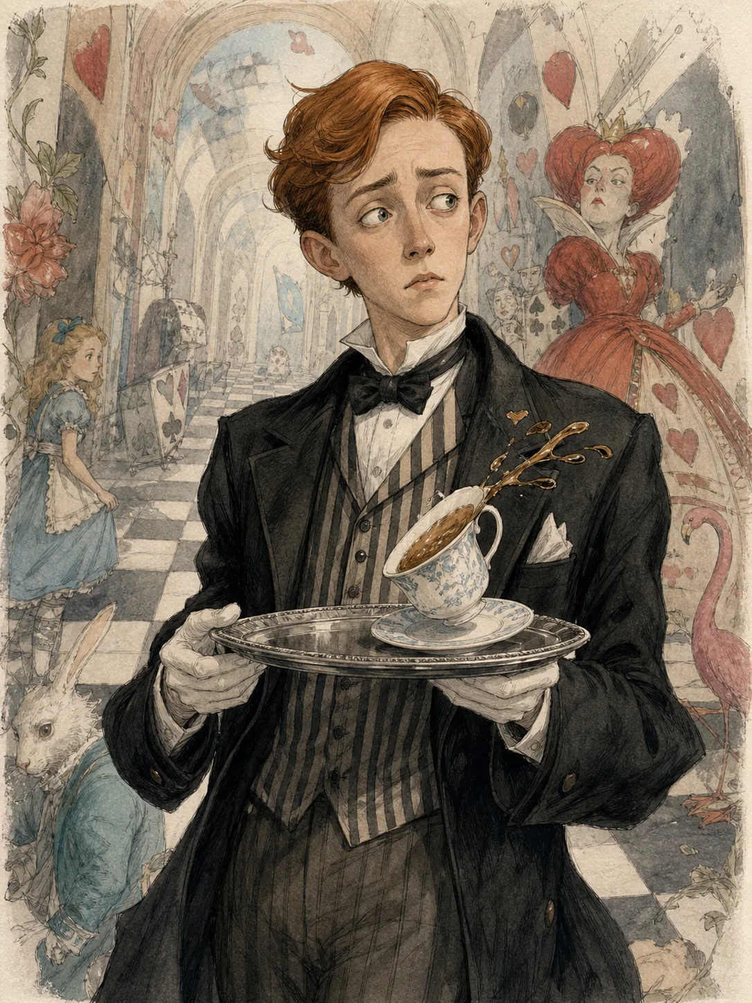 Basile, onze ans, tablier de cuir, loupe au cou, aiguille longue à la ceinture, regard curieux