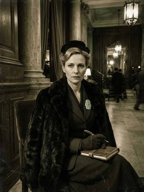 Margriet Lievens, antiquaire flamande quarantaine, blonde au regard glacé, manteau de fourrure noir, fume-cigarette en ivoire, broche en jade pâle au revers du tailleur, calme inquiétant