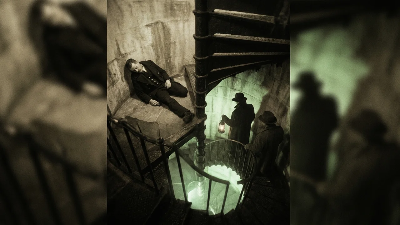 Cave sous le phare ouest d'Ostende, halo verdâtre montant de la mer noire, climax de L'Hiver d'Ostende