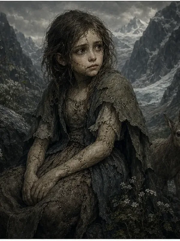 Ilse l'Orpheline, fillette de douze ans avec voix d'adulte, charme inquiétant, vêtements rapiécés, créature Frankenstein