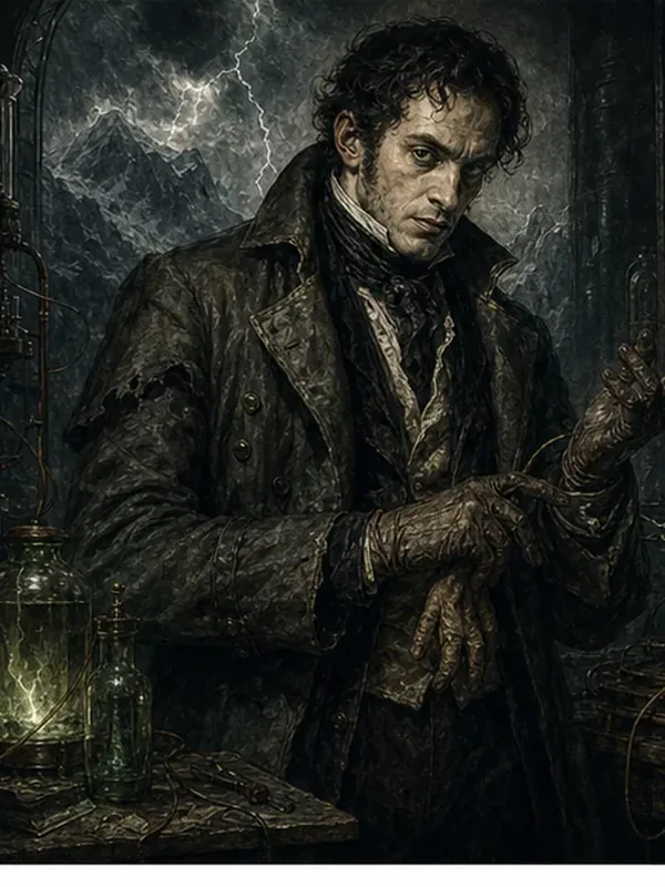 Caspar Pestilenz, naturaliste de Heidelberg, redingote noire et lunettes rondes, lampe à huile à hauteur de visage