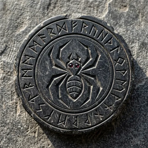 Sceau d'araignée dans un cercle, gravure de pierre noire