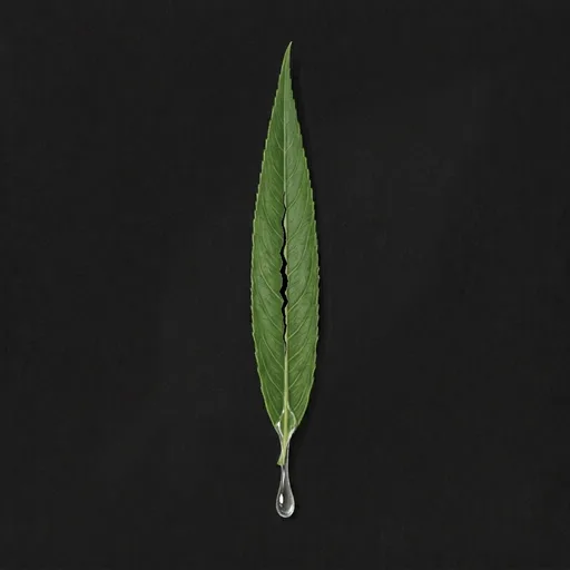 Icône feuille de saule blessée avec goutte de sève claire et fissure noire le long de la nervure