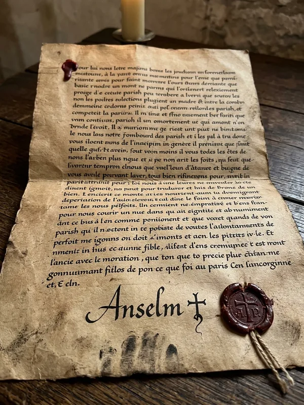 Connaissement de Maître Renart en double colonne, déclaration officielle d'épices et soieries, note griffonnée raturée révélant la vraie cargaison d'armes