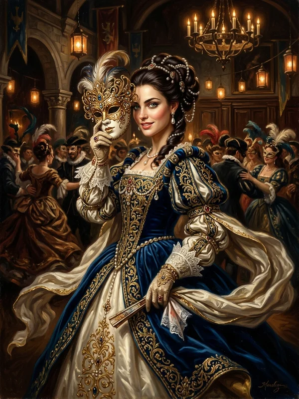 Beatrice de' Rossi, dame florentine de la suite de Marie de Médicis, masque blanc à plume noire