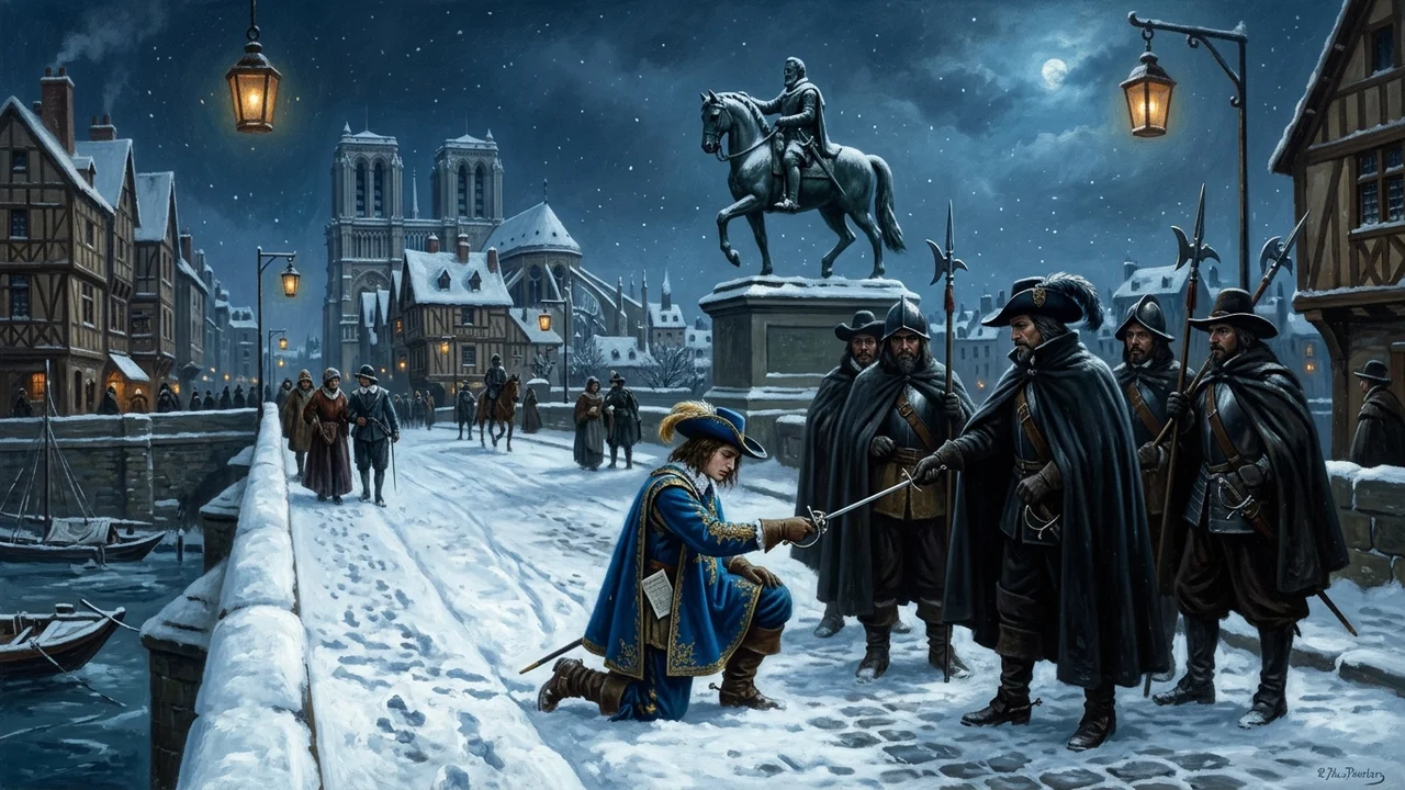 Pont-Neuf enneigé nuit de Noël, climax du Conjuré du Pont-Neuf