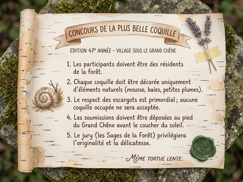 Parchemin en écorce de bouleau avec le règlement du Concours de la Plus Belle Coquille
