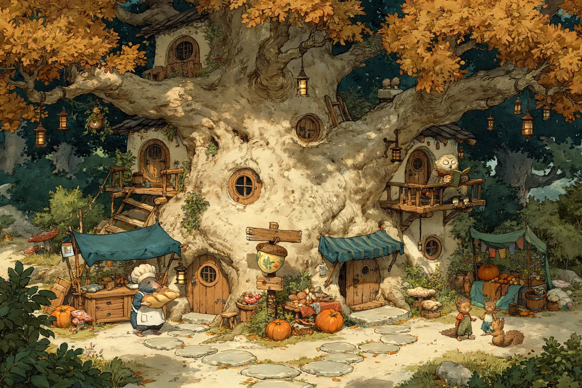 Le village sous le Grand Chêne au petit matin