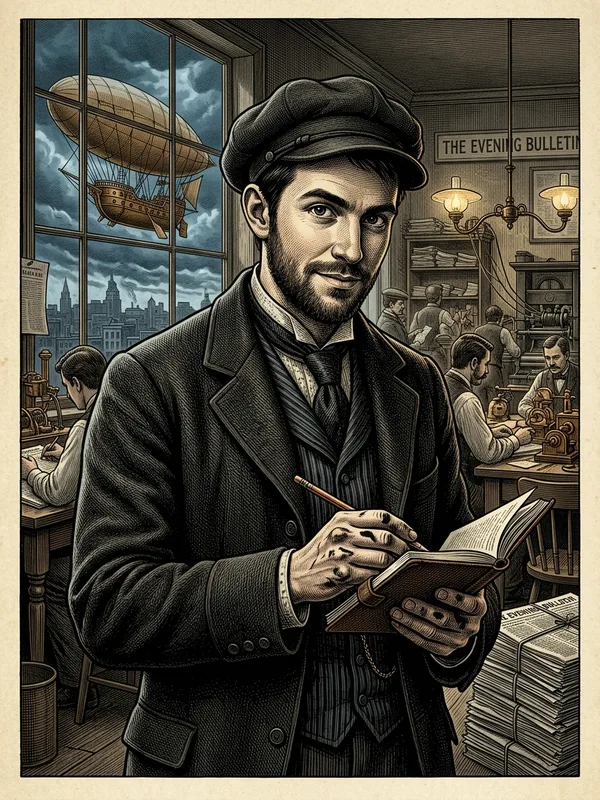 Tobias Toby Park, journaliste du Philadelphia Ledger avec casquette et carnet, JDR Express Robur