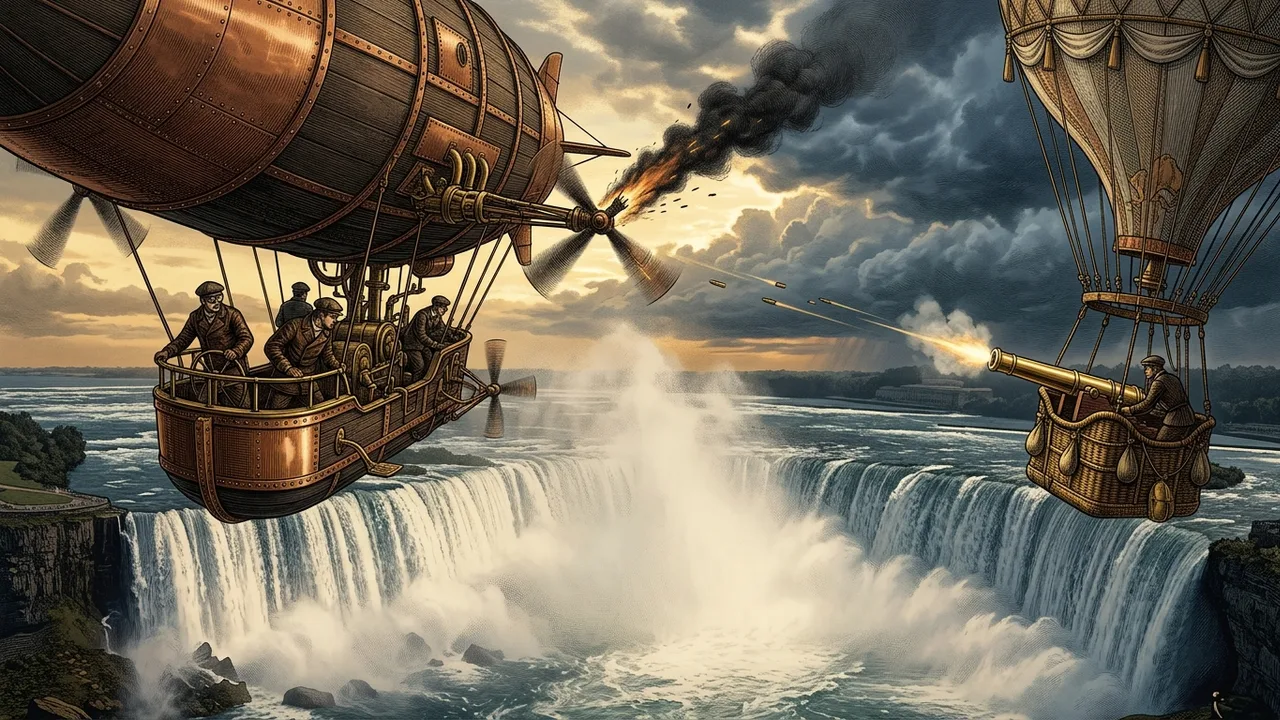 Duel aérien au-dessus du Niagara, Albatros vs montgolfière Weldon, JDR Express Robur