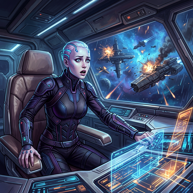 Capsule de survie blindee de Lyra Voss, baignee d'une lueur bleue